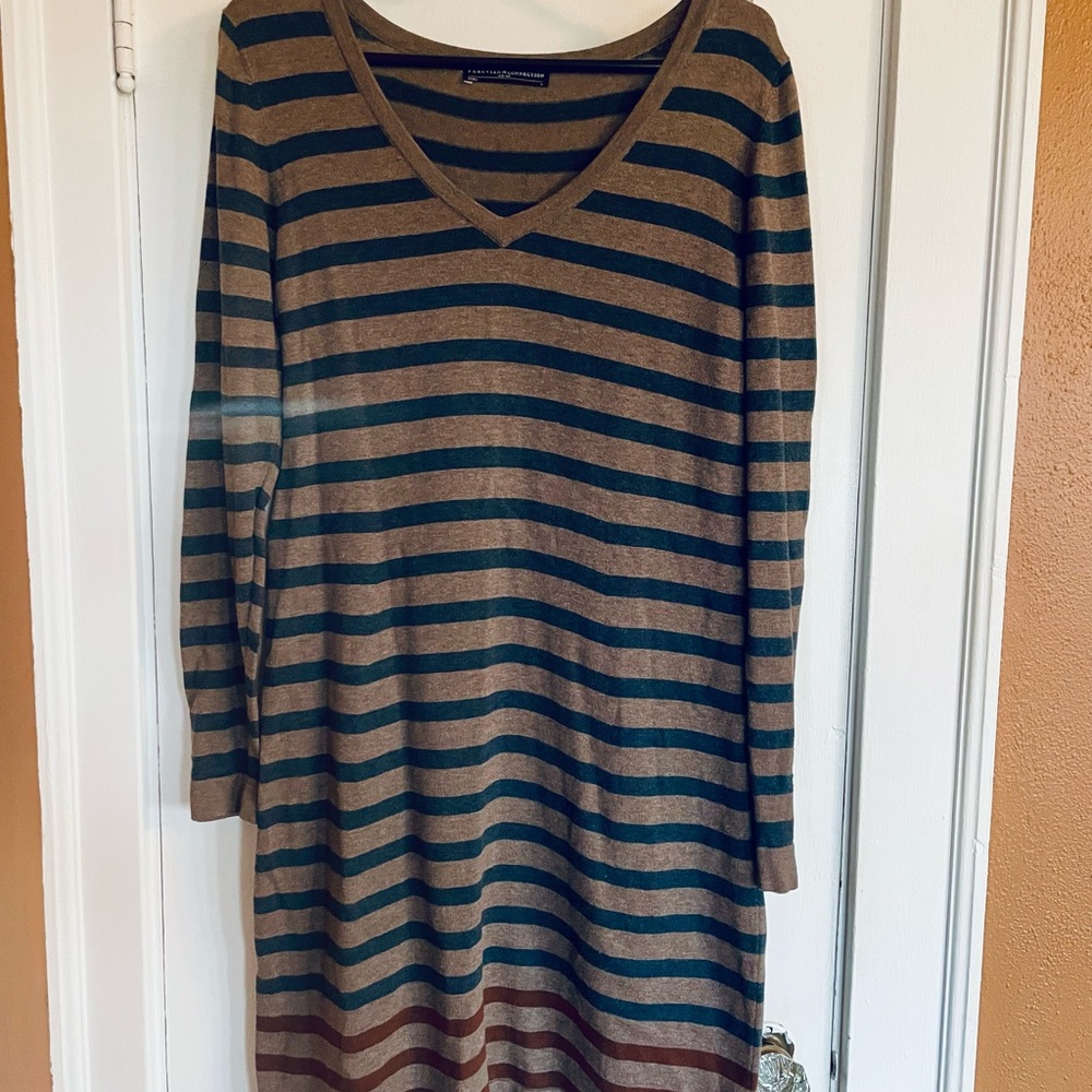 Peruvian Connection Brown and Black Striped Sweater Dress